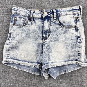 No Boundaries Shorts Womens 7 High Rise Acid Wash Fray Hem Denim